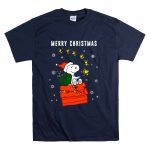Merry Christmas Snoopy Santa on Doghouse with Reindeer and Snowflakes T Shirt 7 1.jpg