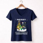 Merry Christmas With Vegas Golden Knights Snoopy And Friends 5 Womens V Neck.jpg
