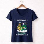 Merry Dallas Stars Christmas with Snoopy Woodstock and Peanuts Characters 5 Womens V Neck.jpg