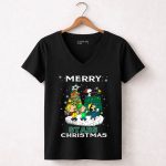 Merry Dallas Stars Christmas with Snoopy Woodstock and Peanuts Characters 7 Womens V Neck.jpg
