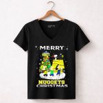 Merry Denver Nuggets Christmas Peanuts Characters And Snoopy Decorate Tree 7 Womens V Neck