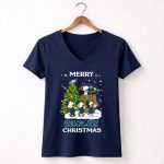 Merry Eagles Christmas Philadelphia Peanuts Christmas Tree Snoopy Woodstock 5 Womens V Neck