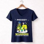 Merry Golden State Warriors Christmas Snoopy Charlie Brown Tree 5 Womens V Neck