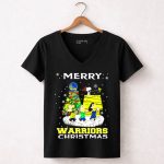 Merry Golden State Warriors Christmas Snoopy Charlie Brown Tree 7 Womens V Neck