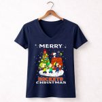 Merry Houston Rockets Christmas Snoopy Friends Peanuts Holiday Tree 5 Womens V Neck