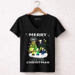 Merry Jets Christmas New York Snoopy Fans Peanuts Tree 7 Womens V Neck