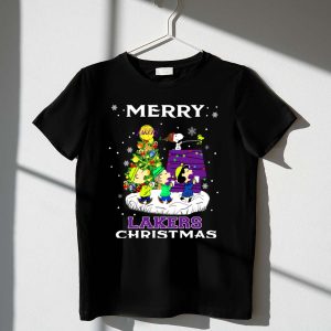Merry Lakers Christmas Snoopy Peanuts Tree Festive Scene 1 T Shirt