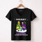 Merry Lakers Christmas Snoopy Peanuts Tree Festive Scene 7 Womens V Neck
