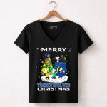 Merry Minnesota Timberwolves Christmas Snoopy And Friends Caroling 7 Womens V Neck