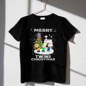 Merry Minnesota Twins Christmas Snoopy Charlie Brown Tree Woodstock Shirt