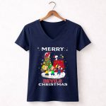 Merry New Jersey Devils Christmas With Snoopy And Friends 5 Womens V Neck.jpg