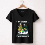 Merry Oakland Athletics Christmas Snoopy Fans 7 Womens V Neck.jpg