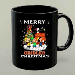 Merry Orioles Christmas Featuring Snoopy and Friends with Baltimore Logo and Festive Tree 1 mug.jpg