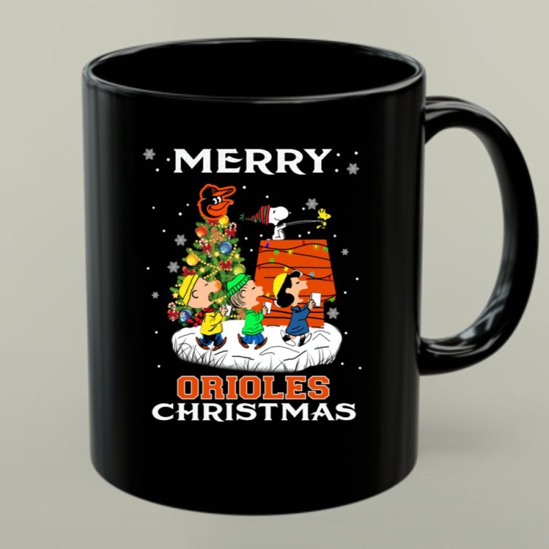 Merry Orioles Christmas Featuring Snoopy And Friends With Baltimore Logo And Festive Tree 1 Mug.jpg