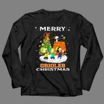 Merry Orioles Christmas Featuring Snoopy and Friends with Baltimore Logo and Festive Tree T Shirt 4
