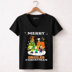 Merry Orioles Christmas Featuring Snoopy and Friends with Baltimore Logo and Festive Tree T Shirt 51