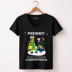 Merry Packers Christmas Featuring Snoopy And Friends 7 Womens V Neck