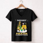 Merry Pittsburgh Pirates Christmas with Snoopy and Peanuts Characters 7 Womens V Neck.jpg