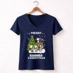 Merry Raiders Christmas Snoopy Peanuts Las Vegas Christmas Tree 5 Womens V Neck