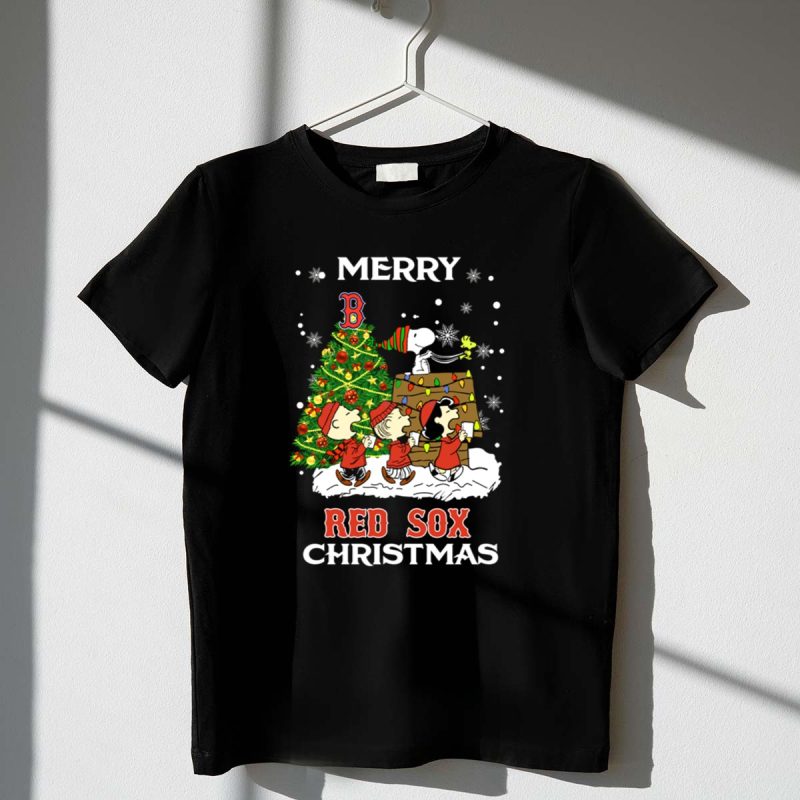 Merry Red Sox Christmas Tree With Snoopy And Friends 1 T Shirt