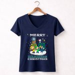 Merry Seattle Mariners Christmas Snoopy Peanuts Holiday 5 Womens V Neck 1.jpg