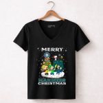 Merry Seattle Mariners Christmas Snoopy Peanuts Holiday 7 Womens V Neck 1.jpg