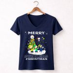 Merry Steelers Christmas Snoopy Peanuts Pittsburgh 5 Womens V Neck