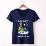Merry Tampa Bay Rays Christmas Featuring Snoopy and Peanuts Characters 5 Womens V Neck.jpg