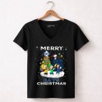 Merry Tampa Bay Rays Christmas Featuring Snoopy and Peanuts Characters 7 Womens V Neck.jpg