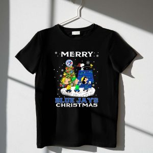 Merry Toronto Blue Jays Christmas Featuring Snoopy and Friends Holiday Scene 1 T Shirt.jpg