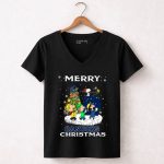 Merry Vancouver Canucks Christmas Snoopy Woodstock Tree 7 Womens V Neck.jpg