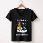 Merry Winnipeg Jets Christmas Featuring Snoopy and Peanuts Holiday Scene 7 Womens V Neck.jpg