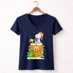 Miami Marlins Snoopy Christmas Holiday Scene with Gifts and Tree 5 Womens V Neck.jpg