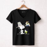 Miami Marlins Snoopy Woodstock Pilgrim Hats 7 Womens V Neck.jpg