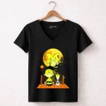 Michigan Wolverines Halloween Moon Charlie Snoopy Pumpkin Moonlit Shadows 7 Womens V Neck.jpg