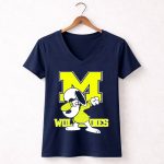 Michigan Wolverines Snoopy Dab with Block M 5 Womens V Neck.jpg