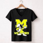 Michigan Wolverines Snoopy Dab with Block M 7 Womens V Neck.jpg