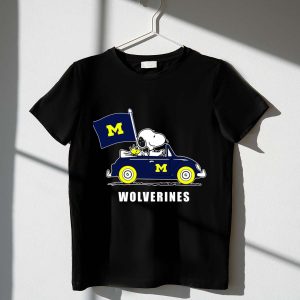 Michigan Wolverines Snoopy Driving with Flag 1 T Shirt.jpg