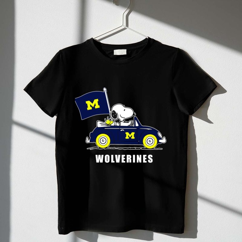 Michigan Wolverines Snoopy Driving With Flag 1 T Shirt.jpg