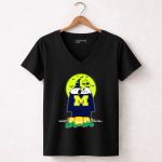 Michigan Wolverines Snoopy Halloween Full Moon Pumpkins 7 Womens V Neck.jpg