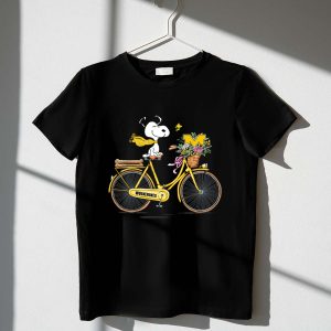 Michigan Wolverines Snoopy On Yellow Bicycle With Flowers 1 T Shirt.jpg