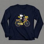 Michigan Wolverines Snoopy On Yellow Bicycle With Flowers 6 Long Sleeves.jpg
