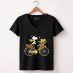 Michigan Wolverines Snoopy On Yellow Bicycle With Flowers 7 Womens V Neck.jpg