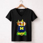Michigan Wolverines Snoopy Read Books Halloween Pumpkin Football Scene 7 Womens V Neck.jpg