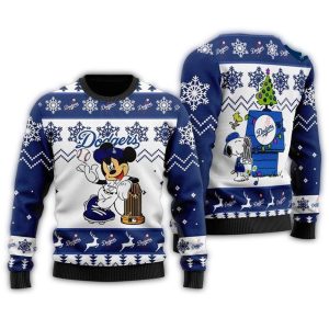 Mickey Mouse and Snoopy Christmas Los Angeles Dodgers Ugly Sweater 1.jpg