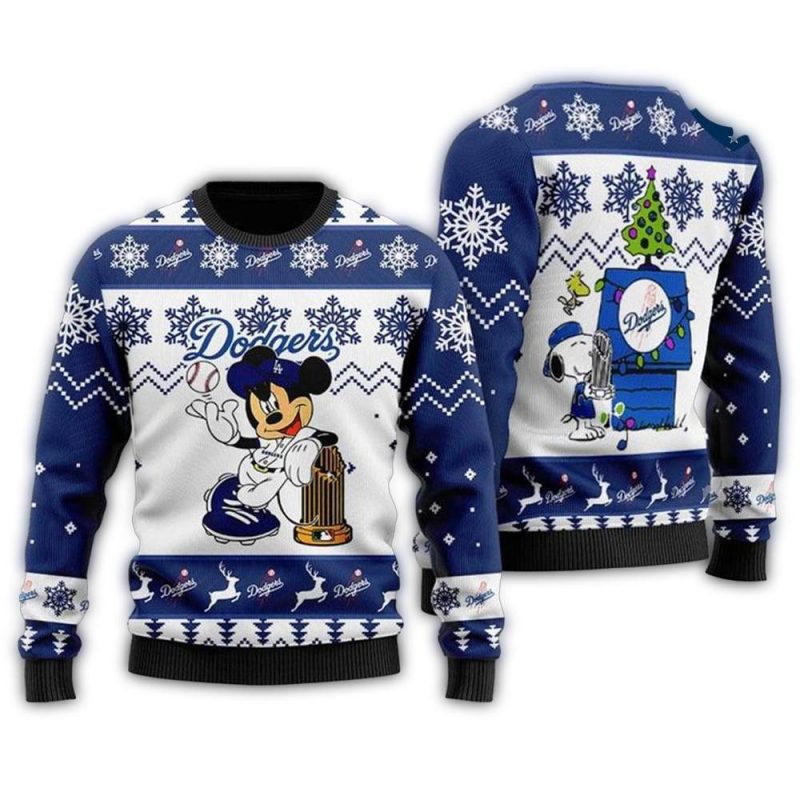 Mickey Mouse And Snoopy Christmas Los Angeles Dodgers Ugly Sweater 1.Jpg