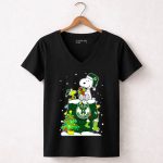 Milwaukee Bucks Christmas Snoopy And Woodstock Holiday Scene 7 Womens V Neck