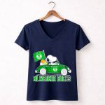 Milwaukee Bucks Snoopy Driving Car with Basketball and Team Flag 5 Womens V Neck