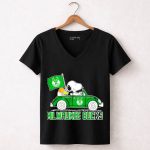 Milwaukee Bucks Snoopy Driving Car with Basketball and Team Flag 6 Womens V Neck