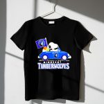 Minnesota Timberwolves Snoopy Dog Driving Blue Car Holding Basketball Flag T Shirt 1